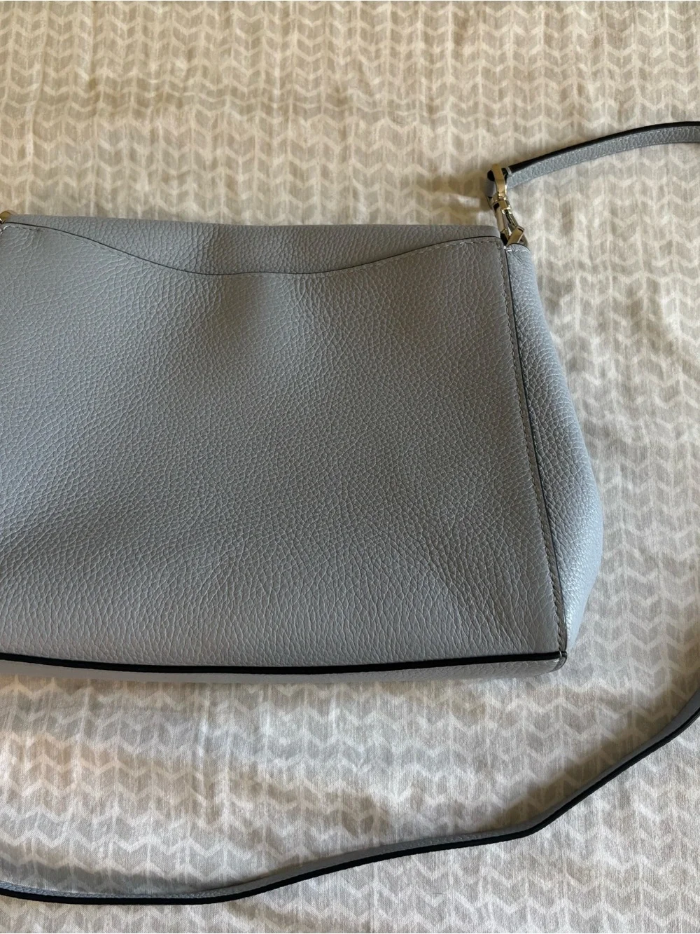 kate spade Light Gray Pebbled Leather Crossbody with Gold Logo